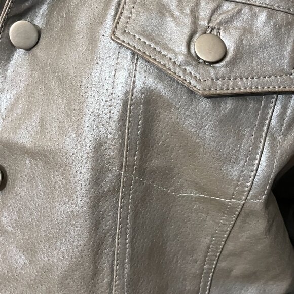 Metrostyle Women’s Metallic Gray Genuine Leather Jacket Size 14 Snap Button Moto - Picture 3 of 13